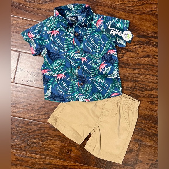 NWT Little Rebels Tropical Button Up & Khaki Shorts Set Boy Size 12 Months - Picture 5 of 6